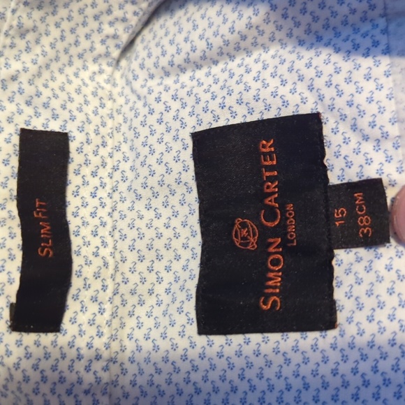 Mens Simon carter button down dress shirt size 15 neck slim fit - Picture 3 of 5